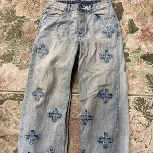 Ksubi Maxx Kraftwerk Cross Applique Patches Long Rise Jeans Size 32/30